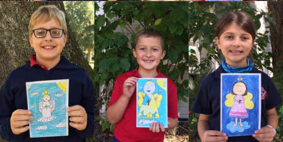 Three students displaying Angels of Allison card creations